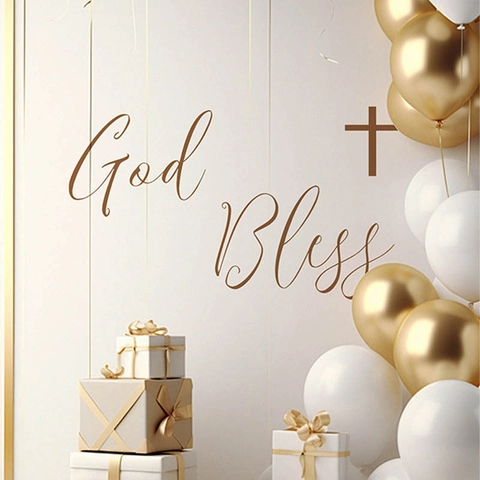 Adhesivo De Pared God Bless Cruz Letras Artísticas Removible PVC Autoadhesivo Pegatina De Pared Para Decoración De Dormitorio Sala De Estar Mural Religioso