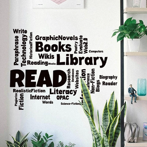 Creativo Biblioteca Lectura Cita Nube de Palabras Pegatina de Pared Removible PVC Negro Libros Calcomanía para Escuela Aula Estudio Decoración del Hogar