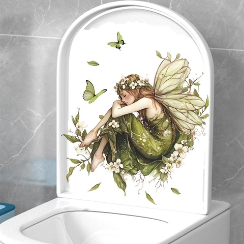 Green Butterfly Flower Fairy Wall Sticker PVC Self-Adhesive Removable Decorative Decal For Bedroom Living Room Bathroom
