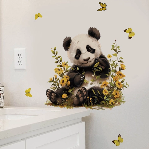 Cute Panda Butterfly Flower Wall Stickers Waterproof PVC Self Adhesive Decal For Bathroom Bedroom Toilet Home Room Decor