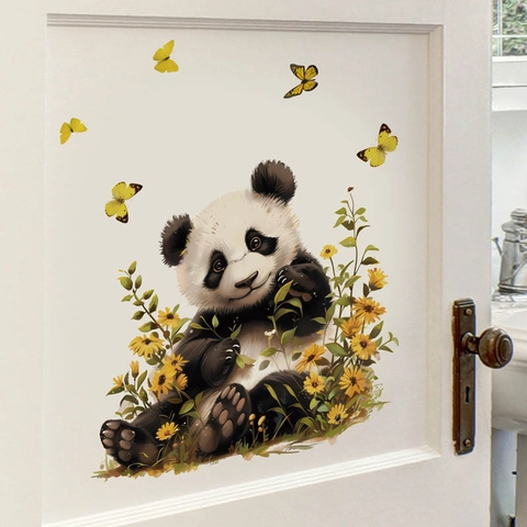 Cute Panda Butterfly Flower Wall Stickers Waterproof PVC Self Adhesive Decal For Bathroom Bedroom Toilet Home Room Decor