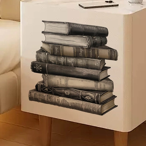 Adesivo da Parete Vintage Pila di Libri Impermeabile Rimovibile in PVC Decalcomania d'Arte per Casa Ufficio Studio Parete
