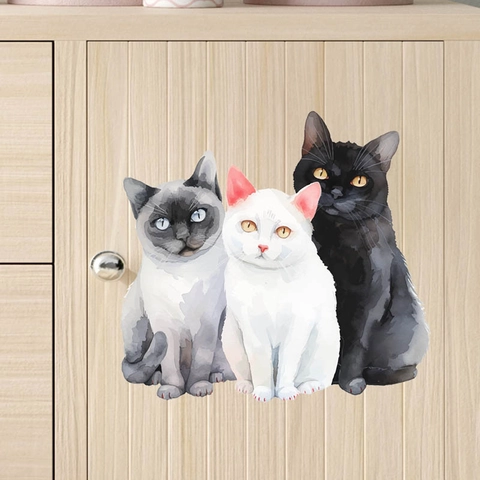 Aquarello Tre Piccoli Gatti Adesivi da Parete Impermeabile Rimovibile PVC Decalcomanie Decorative Per Soggiorno Casa