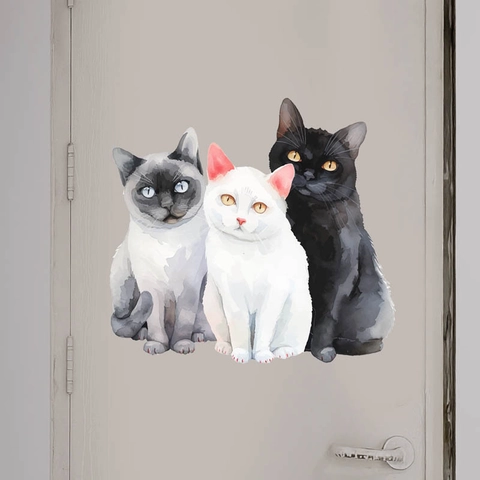 Aquarello Tre Piccoli Gatti Adesivi da Parete Impermeabile Rimovibile PVC Decalcomanie Decorative Per Soggiorno Casa