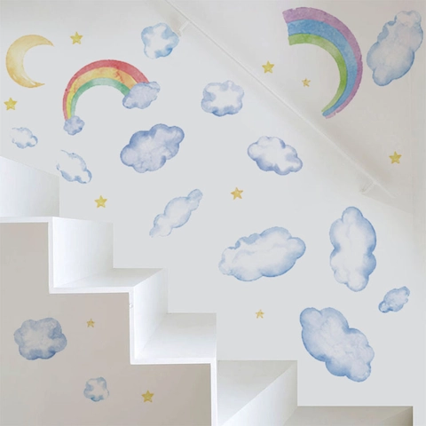 Aquarell Wolke Regenbogen Wandtattoo Abnehmbare PVC Aufkleber Für Kinderzimmer Schlafzimmer Zuhause Deko Minimalistische Wandkunst