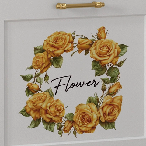 Yellow Rose Flower Wreath Wall Sticker Waterproof PVC Self Adhesive Decal For Bathroom Kitchen Living Room Home Decor