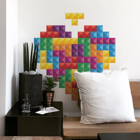 Δημιουργικό Αυτοκόλλητο Τοίχου Καρδιά Pixel Art PVC Αυτοκόλλητο Αφαιρούμενο Πολύχρωμο Γεωμετρικό DIY Διακόσμηση Σπιτιού
