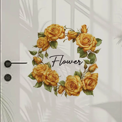 Yellow Rose Flower Wreath Wall Sticker Waterproof PVC Self Adhesive Decal For Bathroom Kitchen Living Room Home Decor