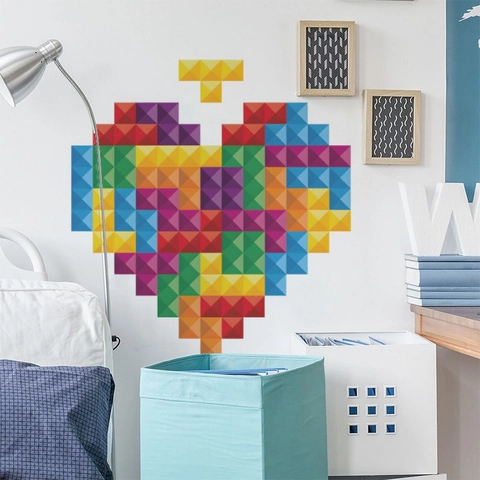 Δημιουργικό Αυτοκόλλητο Τοίχου Καρδιά Pixel Art PVC Αυτοκόλλητο Αφαιρούμενο Πολύχρωμο Γεωμετρικό DIY Διακόσμηση Σπιτιού