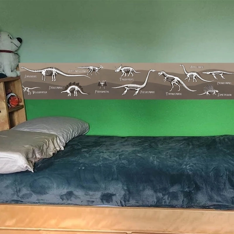 Adesivo Murale Bordo Scheletro Fossile Di Dinosauro PVC Sticker Educativo Per Decorazione Camera Dei Bambini Scuola