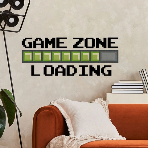 Pixel Game Zone Loading Wall Sticker Waterproof PVC Decal For Gaming Room Bedroom Living Room Retro Video Game Decor