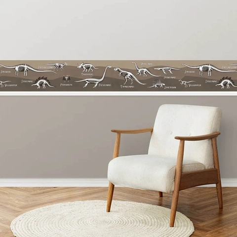 Adesivo Murale Bordo Scheletro Fossile Di Dinosauro PVC Sticker Educativo Per Decorazione Camera Dei Bambini Scuola