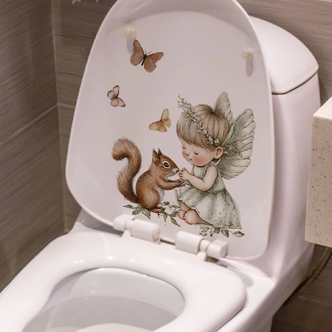 Aquarell Fee Und Eichhörnchen Wandtattoo Wasserdicht PVC Schmetterling Aufkleber Für Kinderzimmer Schlafzimmer Heimdekor