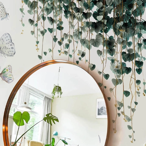 Adesivi Murali Rimovibili Con Rami di Foglie di Vite Verde e Farfalle 3D Decalcomanie in PVC Fai-da-te Per Soggiorno Camera da Letto