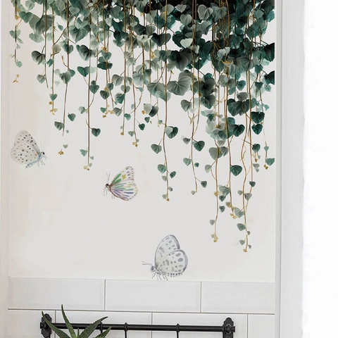 Adesivi Murali Rimovibili Con Rami di Foglie di Vite Verde e Farfalle 3D Decalcomanie in PVC Fai-da-te Per Soggiorno Camera da Letto