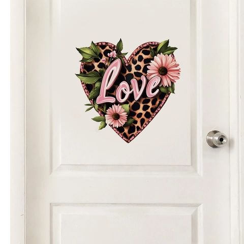 Leopard Heart Love Wall Sticker Pink Daisy Flower Waterproof PVC Mural Decal For Living Room Bedroom Home Decor