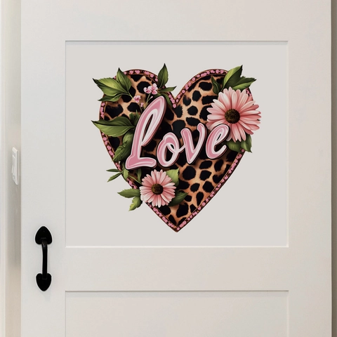 Leopard Heart Love Wall Sticker Pink Daisy Flower Waterproof PVC Mural Decal For Living Room Bedroom Home Decor