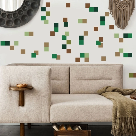 Αυτοκόλλητα Τοίχου DIY Pixel Square PVC Αδιάβροχα Αφαιρούμενα Στυλ 8-Bit Για Υπνοδωμάτιο Καθιστικό Διακόσμηση Σπιτιού