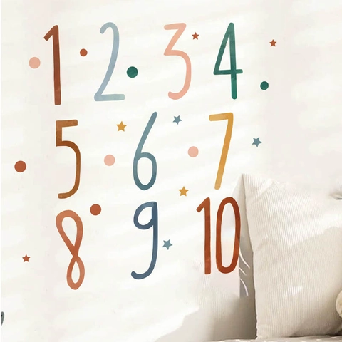 Adesivi Murali Educativi con Numeri per Bambini in PVC Removibili Numeri Arabi 1-10 Morandi con Stelle per Decorazione Camera