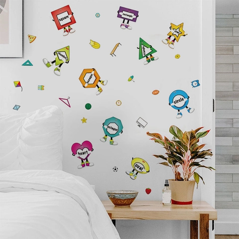 Cartoon Geometric Shapes Wall Sticker For Kids Room Educational PVC Self Adhesive Removable Early Learning Home Decor Wall Decal