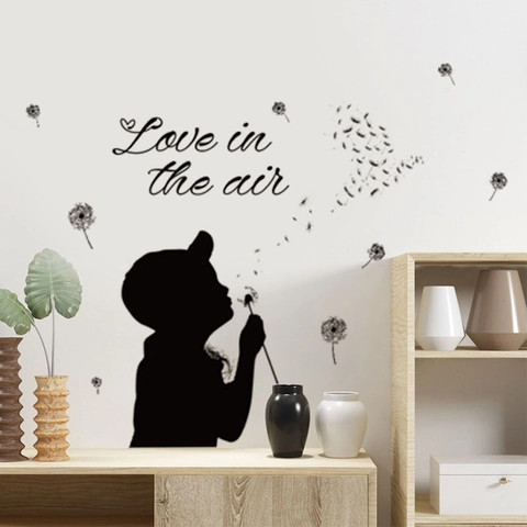 Modern Minimalistisch Löwenzahn Junge PVC Wandtattoo Abnehmbarer Schwarzer Silhouette Wandaufkleber Für Wohnzimmer Schlafzimmer Home Decor