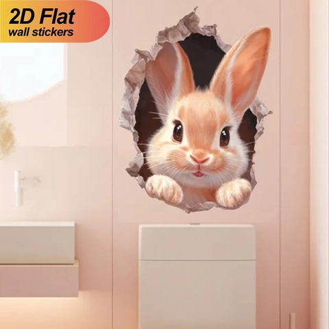 3D Realistischer Hase Durchbruchwand Wandaufkleber PVC Wasserdicht Abnehmbar Tier Wandbild Aufkleber Für Wohnzimmer Schlafzimmer