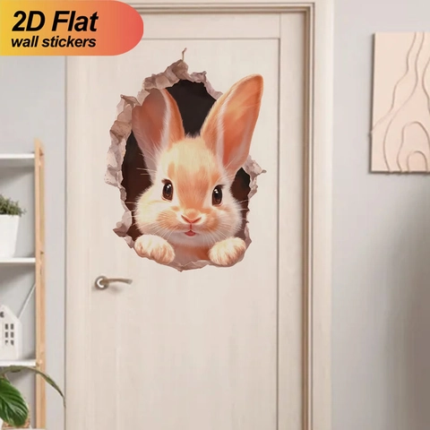 3D Realistischer Hase Durchbruchwand Wandaufkleber PVC Wasserdicht Abnehmbar Tier Wandbild Aufkleber Für Wohnzimmer Schlafzimmer