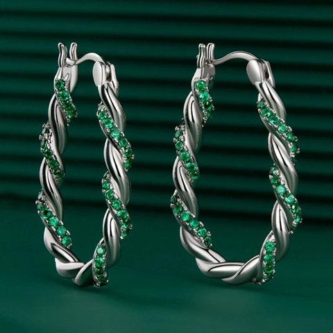 Twisted Rope Hoop Earrings With 925 Sterling Silver Earring Post Gold Silver Plated Copper Zirconia Earrings For Women