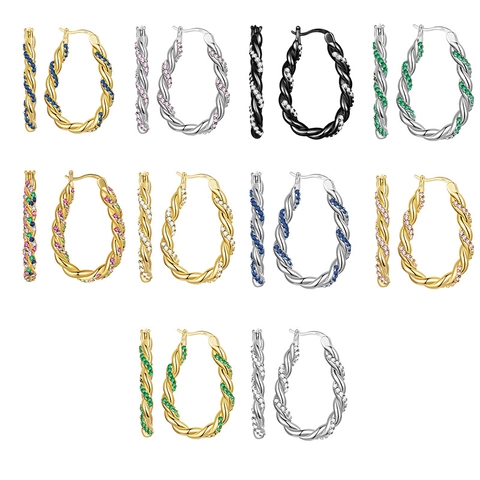 Twisted Rope Hoop Earrings With 925 Sterling Silver Earring Post Gold Silver Plated Copper Zirconia Earrings For Women