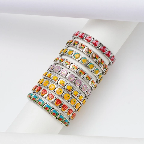 DIY Edelstahl Italienischer Charme Gliederarmband Modular Personalisiert Emaille Muster Charms Mode Schmuck Geschenk Unisex