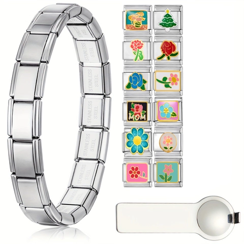 Edelstahl Italienische Charm-Verbindung Für DIY Modulares Armband Emaille Blume Herz Weihnachtsbaum Schmuck Komponente Für Damen Herren