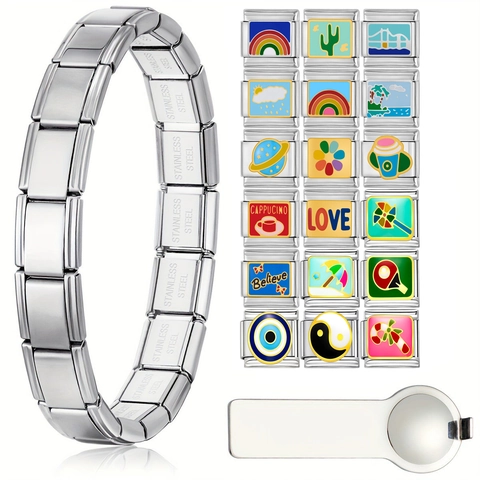 Edelstahl Modular Italienische Charm Glieder Für DIY Armband Emaille Sonne Regenbogen Stern Herz Muster Schmuck Zubehör