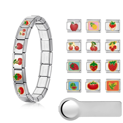 DIY Edelstahl Italienische Charm Armband Glieder Emaille Frucht Essen Design Komponierbar Modular Armband Für Damen Herren Schmuck