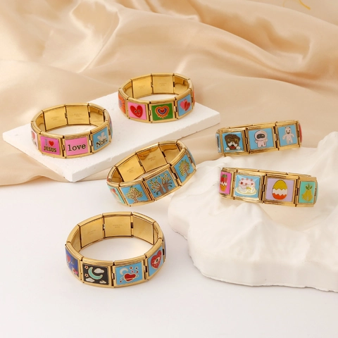 Maillons de Charme Italien en Acier Inoxydable pour Bracelet DIY Modulaire Plaqués Or 18K Émail Cœur Motif Animal Bijoux