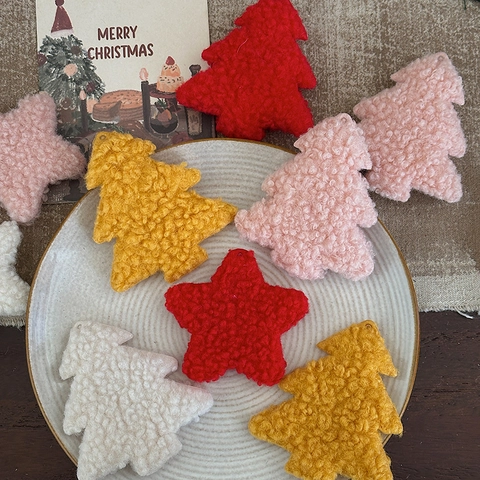 Mini Plush Christmas Tree Star Heart DIY Ornaments Sherpa Fleece Holiday Decorations For Tree Wreath Crafts Home Party Decor