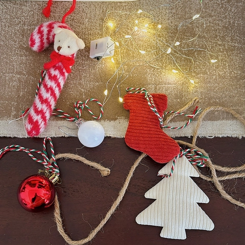 DIY Christmas Tree Ornament Kit Bear Candy Cane Red Sock Hanging Decor With LED String Light For Holiday Party Decoration