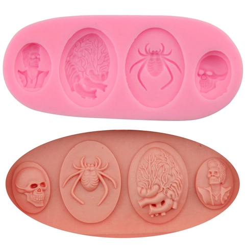 Moule à Gâteau en Silicone Halloween Crâne Araignée Cœur Outil de Pâtisserie DIY Chocolat Fondant Décoration de Fête Gothique Cuisine
