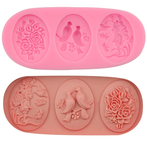 Molde para Pasteles de Fondant de Silicona Rosa Pato Mandarín Ángel Relieve Chocolate Jabón Vela DIY Herramienta de Cocina