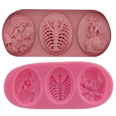 Gothic Halloween Totenkopf Skelett Fondant Silikonform Viktorianische Dame Brustkorb Design DIY Kuchen Dekorieren Schokolade