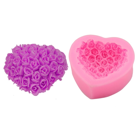 Herzförmige Rosenstrauß Silikonform DIY Backwerkzeug Für Fondant Kuchen Schokolade Handgemachte Seife Kerze Harz Handwerk