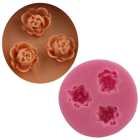 Stampo in Silicone 3D a Tre Cavità a Forma di Rosa per Fondente Strumenti per Decorazione Torte DIY per Cioccolato Gelatina Sapone