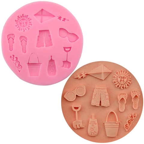 Molde de Silicona para Fondant Tema Playa de Verano Sol Chanclas Gafas de Sol Forma Decoración de Pasteles DIY