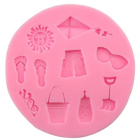 Molde de Silicona para Fondant Tema Playa de Verano Sol Chanclas Gafas de Sol Forma Decoración de Pasteles DIY