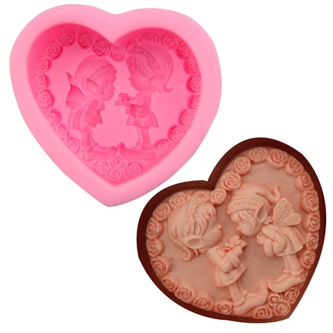 Herzförmige Engel Elf Silikon Fondantform Rose 3D Relief Kuchen Dekorieren Werkzeuge Für Schokolade Seife DIY Backen