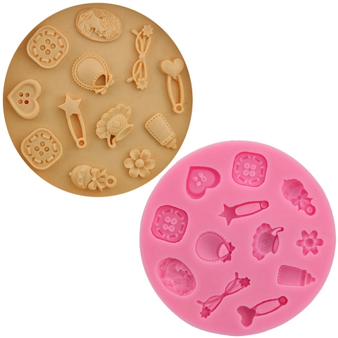 Button Jewelry Fondant Cake Mold Silicone DIY Baking Tool For Chocolate Mousse Decoration Baby Series Pattern Round Mold