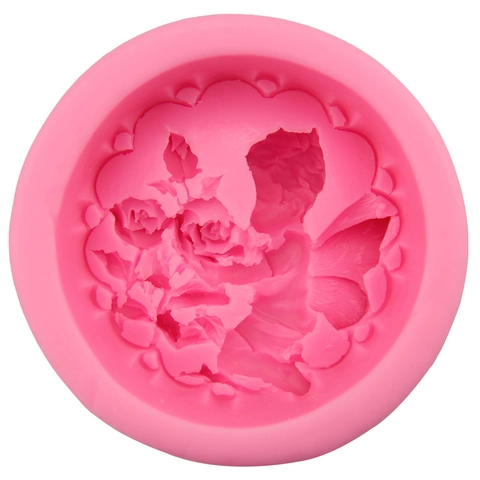 Stampo per Torta in Silicone Fondente Rosa Angelo Fata 3D Cupido Rilievo Fiore Cioccolato Pasticceria Fai da Te Decorazione