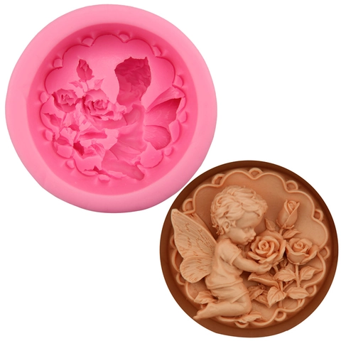 Stampo per Torta in Silicone Fondente Rosa Angelo Fata 3D Cupido Rilievo Fiore Cioccolato Pasticceria Fai da Te Decorazione