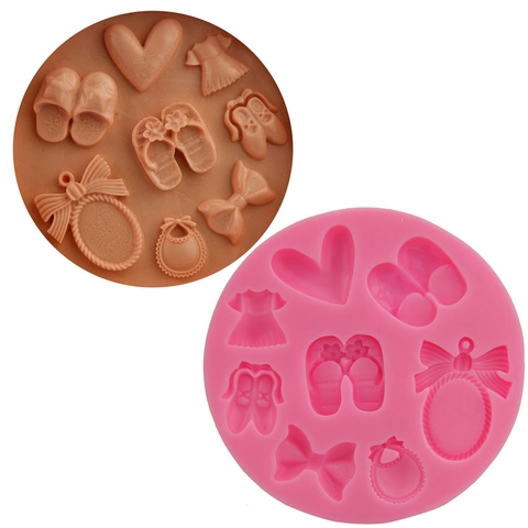 Silikon Fondant Kuchenform Für DIY Backen Dessert Werkzeug Mit Herz Kleid Schuh Bogen Schleife Rahmen Mehrere Muster Form