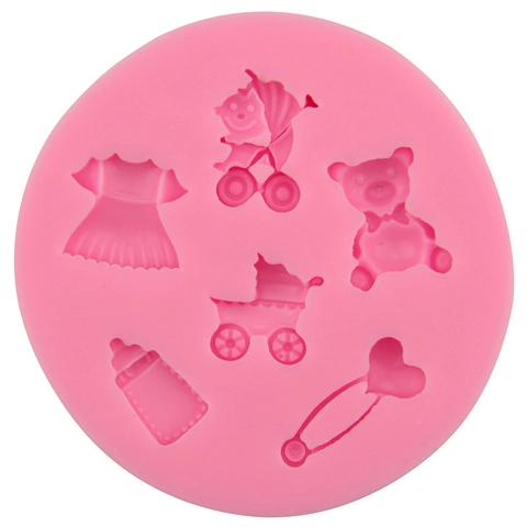 Baby Shower Theme Silicone Mold For Fondant Cake Decorating DIY Baking Tool Stroller Milk Bottle Shape Chocolate Mold