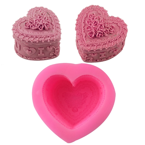 3D Rose Heart Silicone Mold With I Love You Lettering DIY Fondant Cake Chocolate Soap Candle Making Baking Tool Kitchen Mold